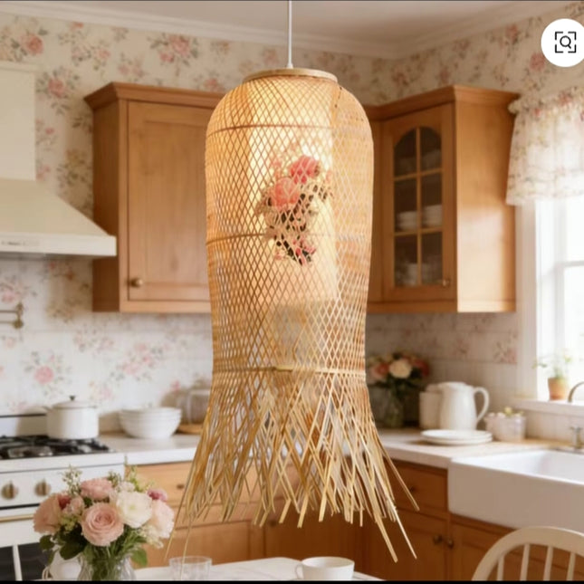 Vintage Floral Bamboo Pendant Light for Cozy Cottage Kitchen Decor