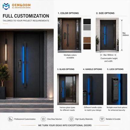 Modern Design High Quality Soundproof Exterior Front Entry Security Stainless Steel Entrance Entry Door With Smart Lock