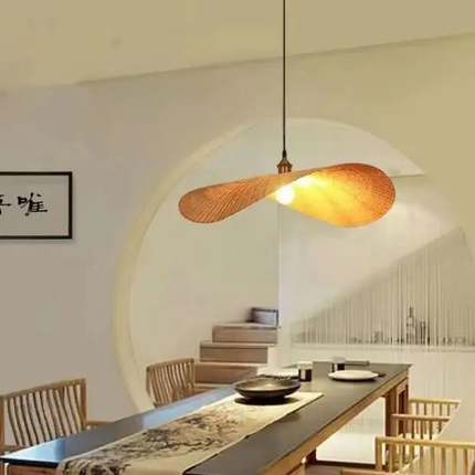 Rattan Bamboo Waves Light Pendants Handmade With Fancy Shape Natural Color Home Decoration