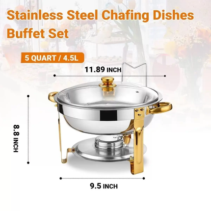 High Quality 7-Piece Stainless Steel Silver Food Warmer Set Alcohol Candle Burner 9L Capacity A Energy Efficiency 60-80c