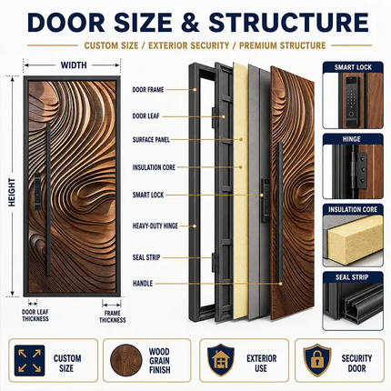 Luxury Soundproof Waterproof Moisture-Proof Eco-Friendly Asymmetrical Modern Solid Wood Door for Hotels Apartments Villas