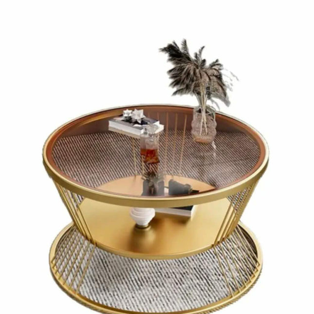 Metal Frame Coffee Table With 2-Tier Open Storage