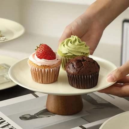 Light Solid Wood Cream Style Dessert Stand Household Snack Display Tall Stainless Steel Fruit Plate Tray Candy Tray