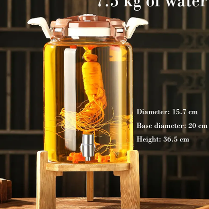 2.5L 5L 7.5L 10L Airtight Glass Drink Dispenser With Tap Bamboo Stand Juice Tequila Storage Empty Jars With Sealed Lid