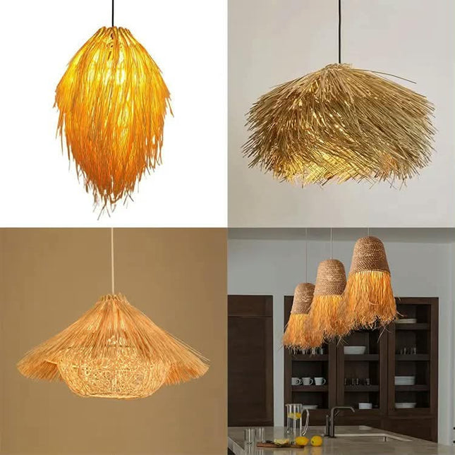 Japanese Vintage Art Chandelier for Living Room Thai Style Homestay Bedroom Hot Pot Restaurant Pendant Lights 3500K Warm White