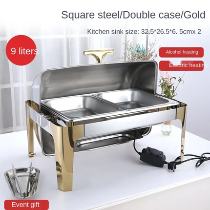 Stainless Steel Glass Window Roll Top Chafing Dish Buffet Food Warmer Foodwarmer