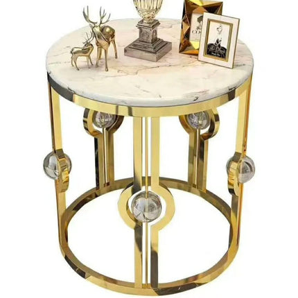 Modern Gold Finished Steel Frame Coffee Tea Side Table Home Furniture For Living Room With Marble Center