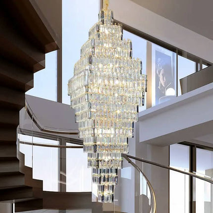 Custom Oversized Gold LED Crystal Chandelier Modern Simple Luxury High Brightness Eye Caring Hotel/Villa Lobby Lighting