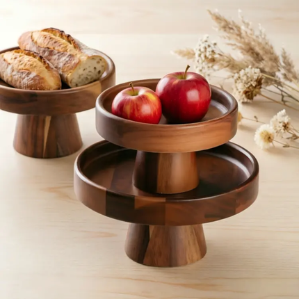 Acacia Wood Pedestal Cake Stand Home Living Room Pastry Tray Dessert Table Display Rack Solid Wood Elevated Fruit Plate