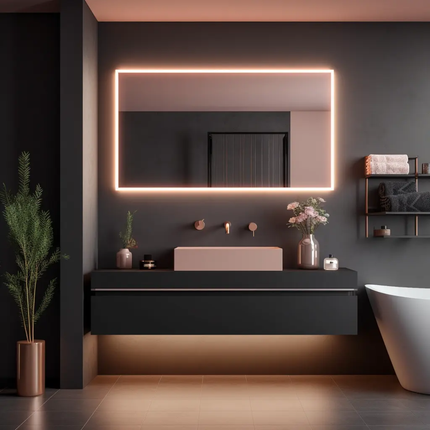 Custom Modern Luxury Waterproof Wall‑Hung Stainless Steel Vanity with Double Sink and Smart Mirror