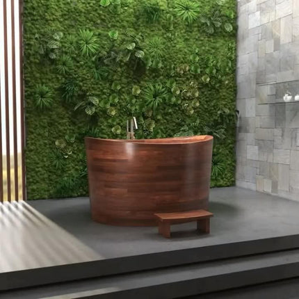 Modern Freestanding Teak Wood Resin Bathtub with Soaking Function For Hotel Use