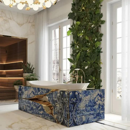Luxury Freestanding Bathtub Modern Designer Hand Painted Art Stainless Steel Soaking Tub For Villa And Mansion Statement Bath