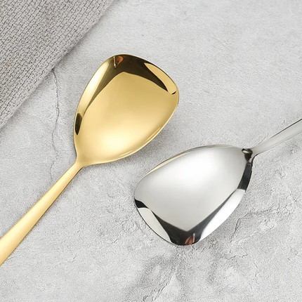 Korean Modern Triangle Large Stainless Steel Spoon Shovel Long Handle Mirror Polish Eco-Friendly Hotel Restaurant Family Use