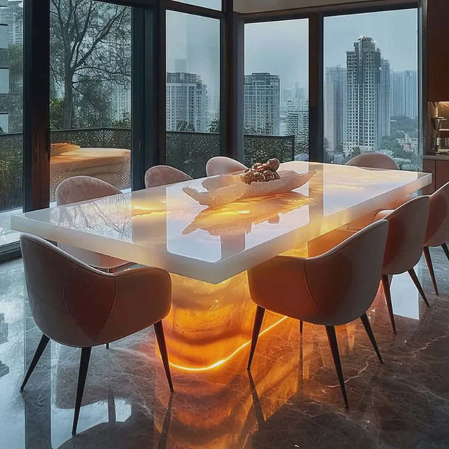 High-grade natural marble dining table – luxury modern simple style, light rectangle design for home dining room use