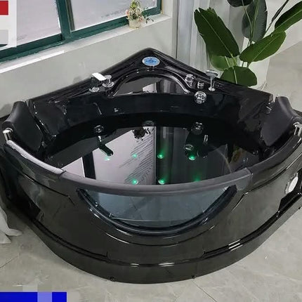 Black Acrylic Freestanding Modern Massage Bathtub with Whirlpool & Drainer 10-year Warranty for Hotel Use and Soaking