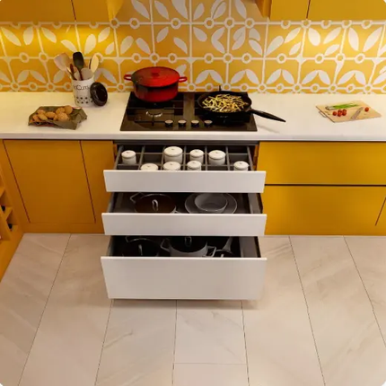 BALOM Modern L-Shape Yellow Lacquer Modular Kitchen Cabinets Whole House Customization with Smart Storage Drawer Organizers