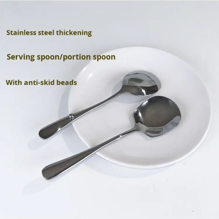 Stainless Steel Spoon Thickened Serving Spoon High Mirror Polish Beads Prevent Falling for Hotel Restaurant Buffet
