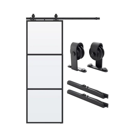 Black Glass Sliding Barn Door Hardware Kit Wooden Sliding Barn Door System Hardware