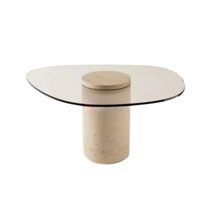 Vintage Luxurious Foldable Tempered Glass Desk Coffee Table Travertine Base Durable Sofa Side Table For Hotel Living Room