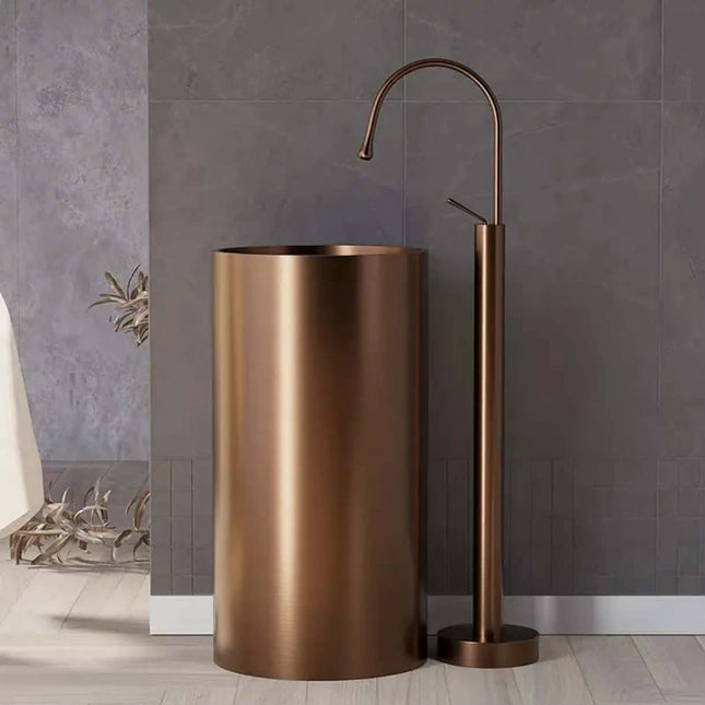 New Design Modern Bathroom Gold Hotel Washroom Sink Resin 304 Stainless Steel Freestanding Pedestal Sink