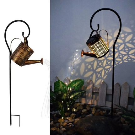 Solar LED Watering Can Lights Outdoor Waterproof Waterfall Lights Metal String Lights Garden Patio Lawn Pathway Decoration
