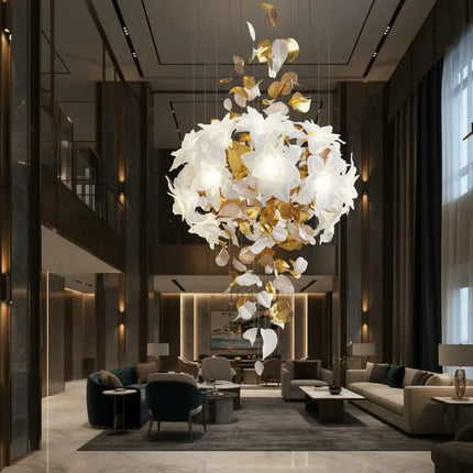 Elegant Design Indoor Decoration Custom Ceramic Flower Modleling Villa Staircase Wedding Led Chandelier Pendant Light