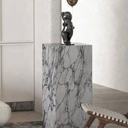 Living Room Natural White Marble Side Table Arabescato Marble Stone Plinth Table