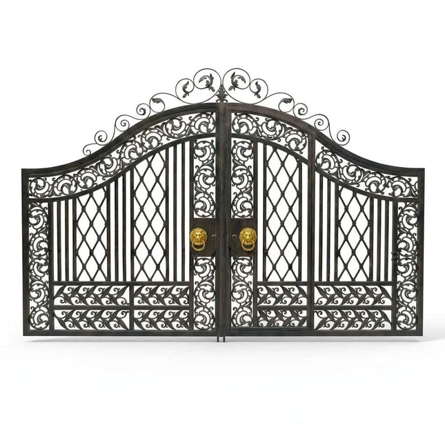 Outdoor Large Luxury Double Door Wrought Iron Gates Swing Design Automatic Durable Eco-Friendly Powder Coated High Quality
