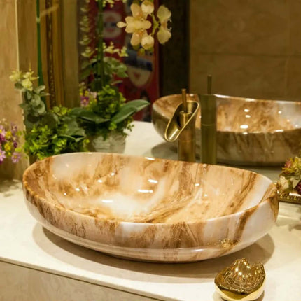 High Quality Bathroom Sink Bathroom Hand Basin Above Counter Installation Porcelain Vanity Marble Pattern Basins