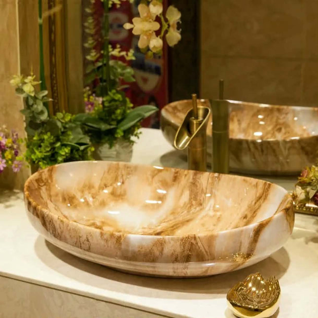 High Quality Bathroom Sink Bathroom Hand Basin Above Counter Installation Porcelain Vanity Marble Pattern Basins