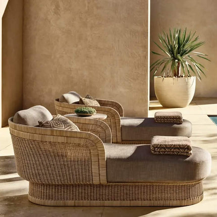 Modern Luxury All Weather Patio Garden Hotel Beach Pool Sofa Set Ratan Sunbed Outdoor Hand Woven Furniture Wicker Chaise