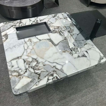 Made of concrete Italian Minimalist Designer  Stainless Steel Square Flat Coffee Table Elephant White Marble Box Tea For Living Room Furniture