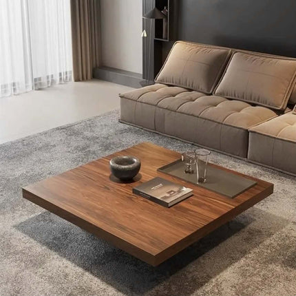 Modern simple solid wood square coffee table Italian minimalist walnut color home living room coffee table