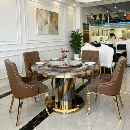 Luxury Modern Round Marble Dining Table – Elegant Dining Set for Villas, Dining Rooms & Restaurants