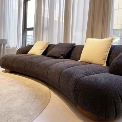 Custom Wabi Sabi Lamb Wool Curved Sofa Bespoke Retro Wood Legs for High End Designer Living Room