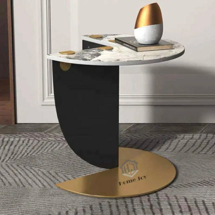 Light Luxury Italian Stainless Steel Rock Panel Corner Several Living Room Sofa Side Several Cabinets Small Round Coffee Table