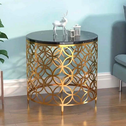 Luxury Modern Marble Side Table With Gold Hollow Metal Frame For Living Room Bedroom Decor