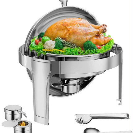 6QT Full Size Commercial Stainless Steel 201 Roll Top Buffet Server Catering Warming Holding Equipment Alcohol-Fueled For Hotels