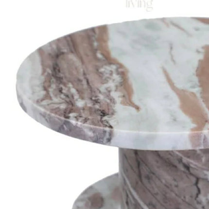Crema Fantasy Marble Side Table Modern Handmade Accent Nightstand Cylindrical Pedestal Base Bedroom Furniture Dining Apartment