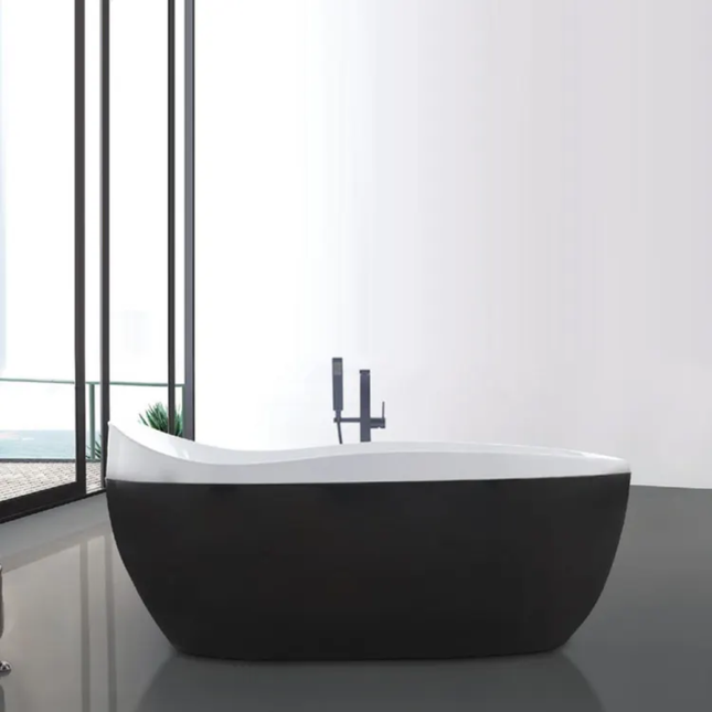 Acrylic Material Black White Whirlpool Massage Soaking Freestanding Bathtub With Drainer For Bathroom