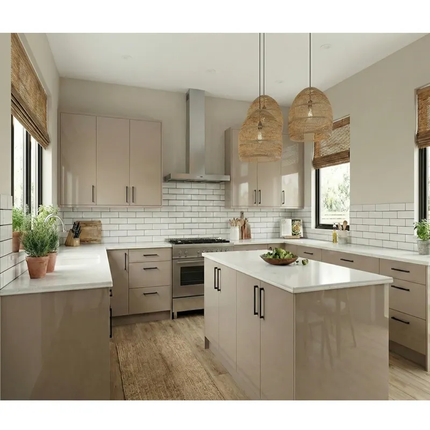 Luxury Modern Smart Modular Kitchen Design Wooden Furniture Veneer Door Panel Economic Wood Wall Kitchen Cabinet With Island