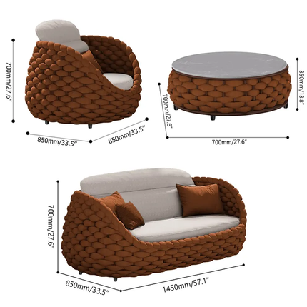 Nordic Style Rattan Furniture Sofa Set Modern Aluminum Frame Outdoor Garden Patio Couch Set Balcony Villa Resort Custom