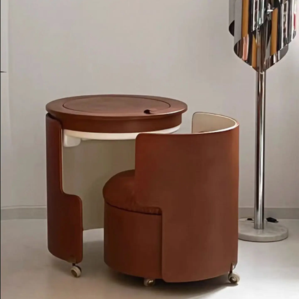 Italian Luxury Modern Solid Wood Stainless Steel Vanity Set Dressing Table With Flip Mirror Leather Seat Storage Chair Bespoke