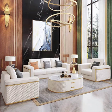 Italian American Style Top Grain Leather Art Sofa Set Light Luxury Modern Simple Design for Large Apartment Living Room Sponge