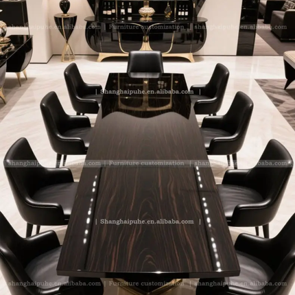 Luxury Dining Table Set for 10 People – Premium Black High-Gloss Surface, Stylish and Durable for Home Use