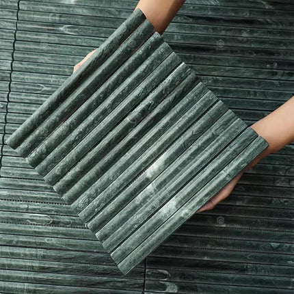 300x310mm Millimeter Emerald Green 3D Grooved Raised Strip Marble Mosaic Natural Stone Tile Wall Bathroom Shower