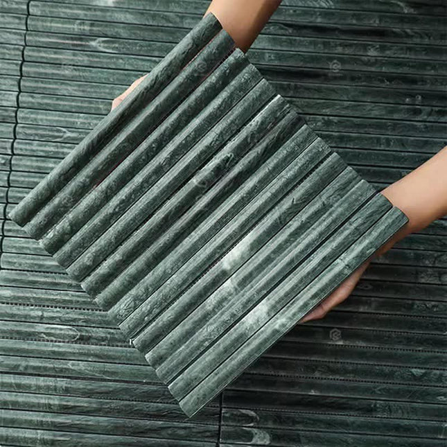 300x310mm Millimeter Emerald Green 3D Grooved Raised Strip Marble Mosaic Natural Stone Tile Wall Bathroom Shower