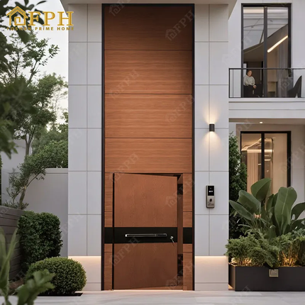 Luxury Security Wood Patten Design Villa Houses Modern Aluminum Front Entrance Pivot Door With Anti Theft Lock