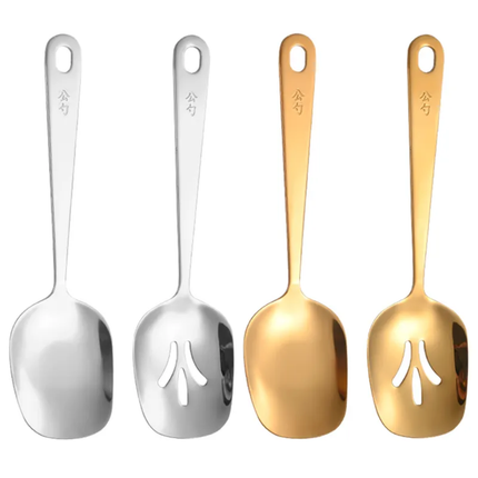 High Quality Kitchen Accessories Gold Long Handle 304 Stainless Round Spoon Serving Slotted Spoon for Buffet Restaurant