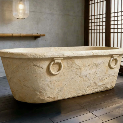 Hand Carved Cheap Freestanding White Stone Bathtub for Indoor Use European Design Durable